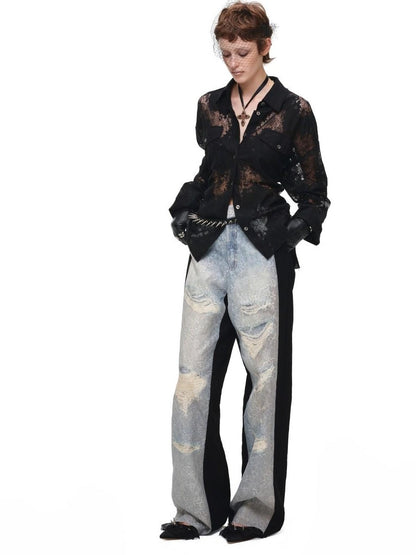 1JINN STUDIO Vintage Jacquard Tie Waist Frayed Hem Women&