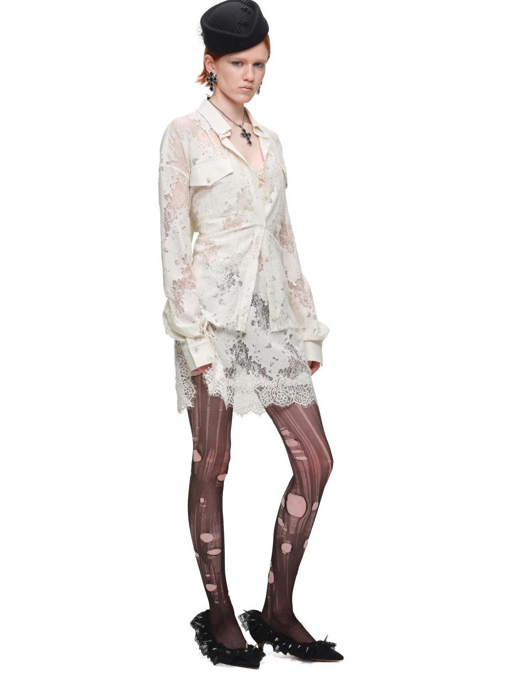 1JINN STUDIO Vintage Jacquard Tie Waist Frayed Hem Women&