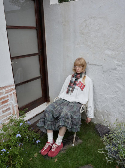 1JINN STUDIO Vintage Letter Print Bubble Hem Loose Women&