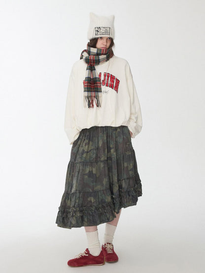 1JINN STUDIO Vintage Letter Print Bubble Hem Loose Women&