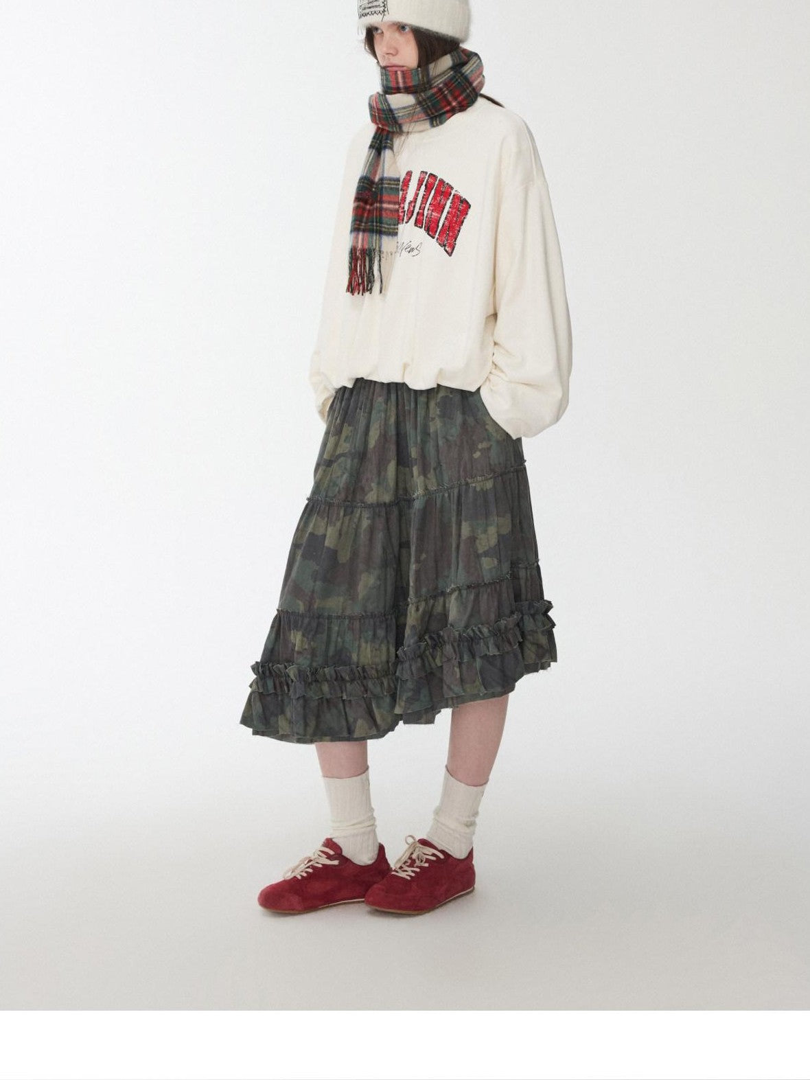 1JINN STUDIO Vintage Letter Print Bubble Hem Loose Women&