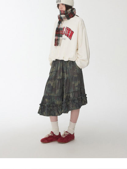 1JINN STUDIO Vintage Letter Print Bubble Hem Loose Women&