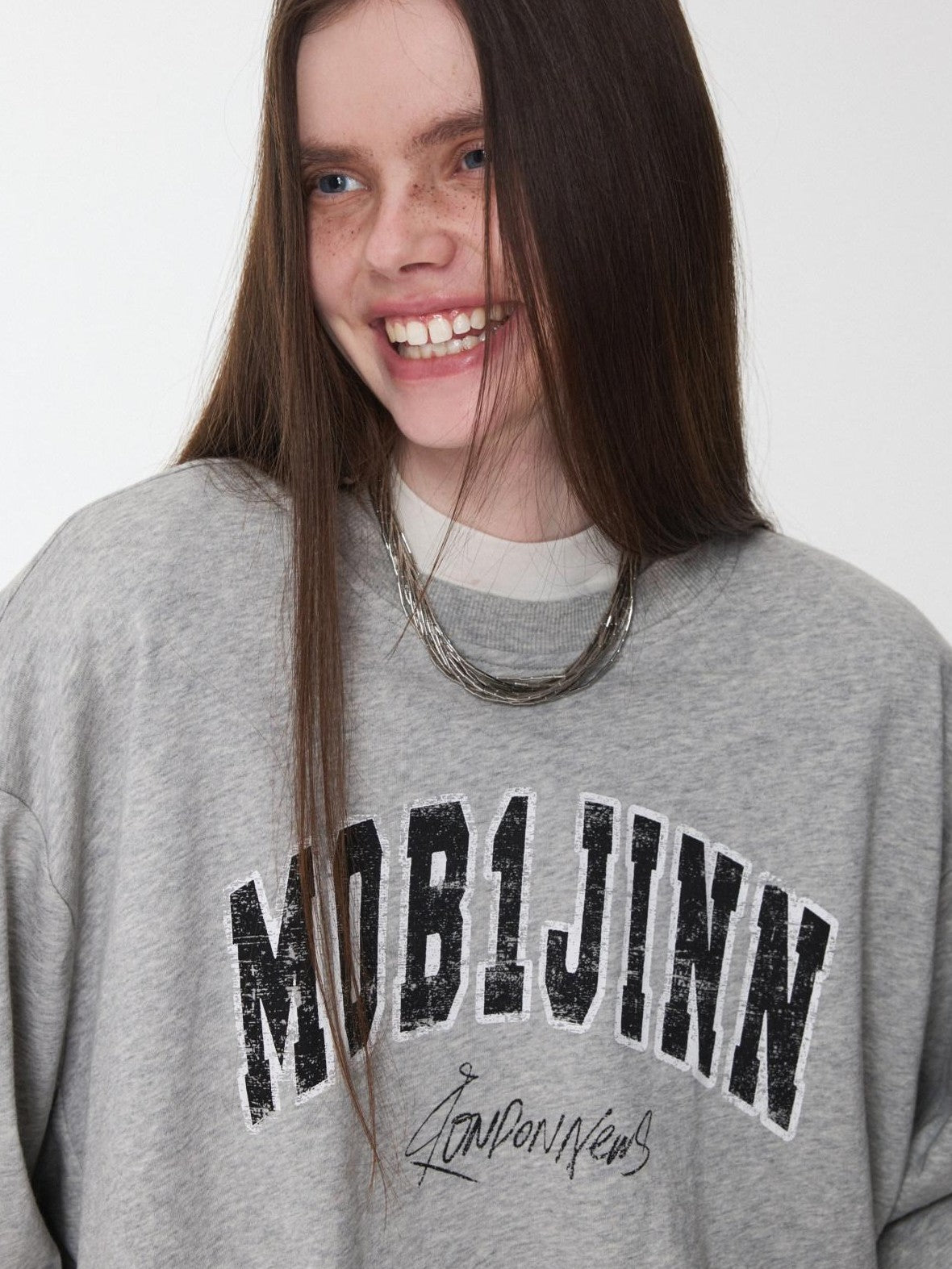 1JINN STUDIO Vintage Letter Print Bubble Hem Loose Women&