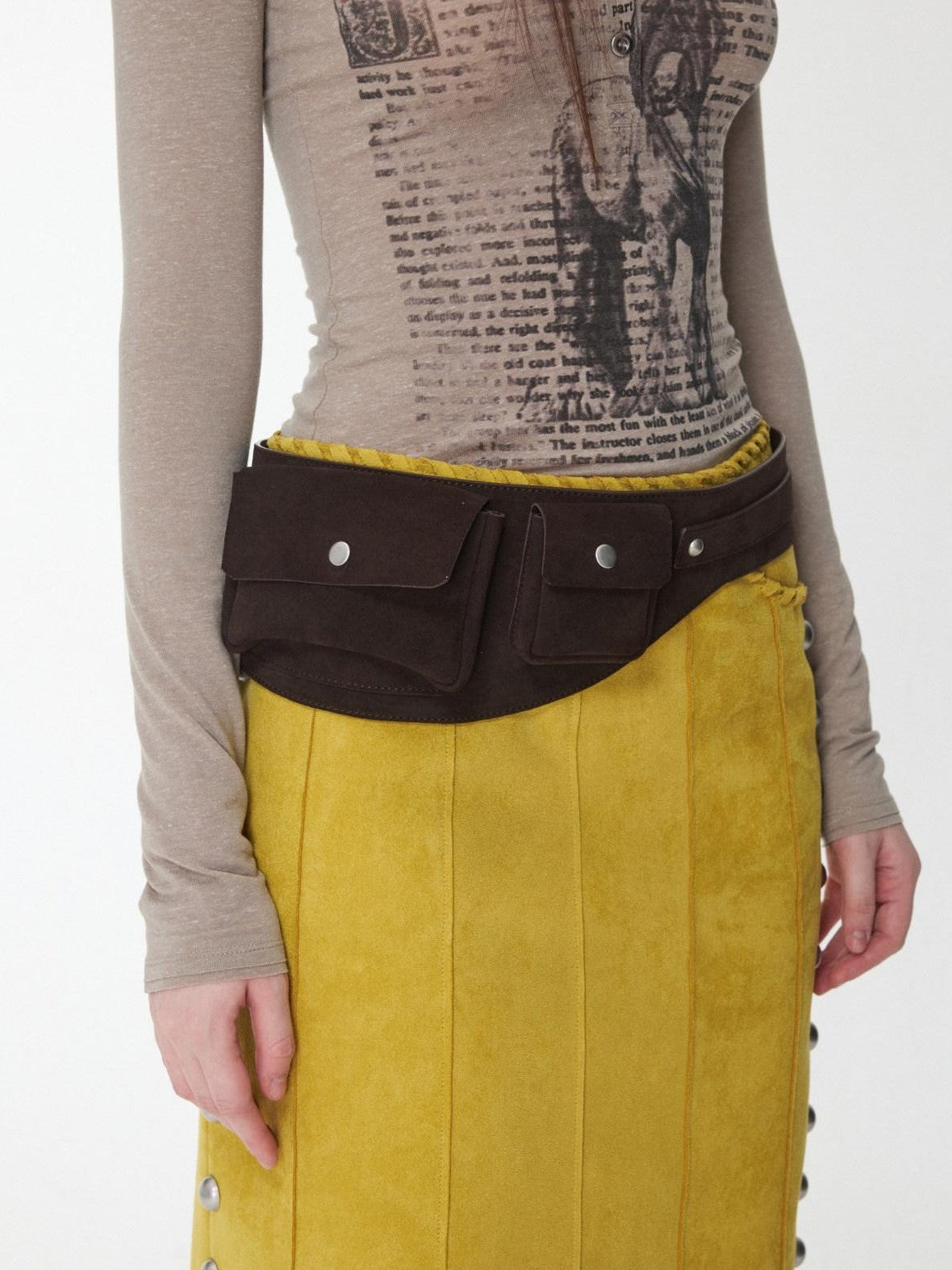 1JINN STUDIO Vintage Metal Buckle Multi Pocket Workwear Wide Belt Women&