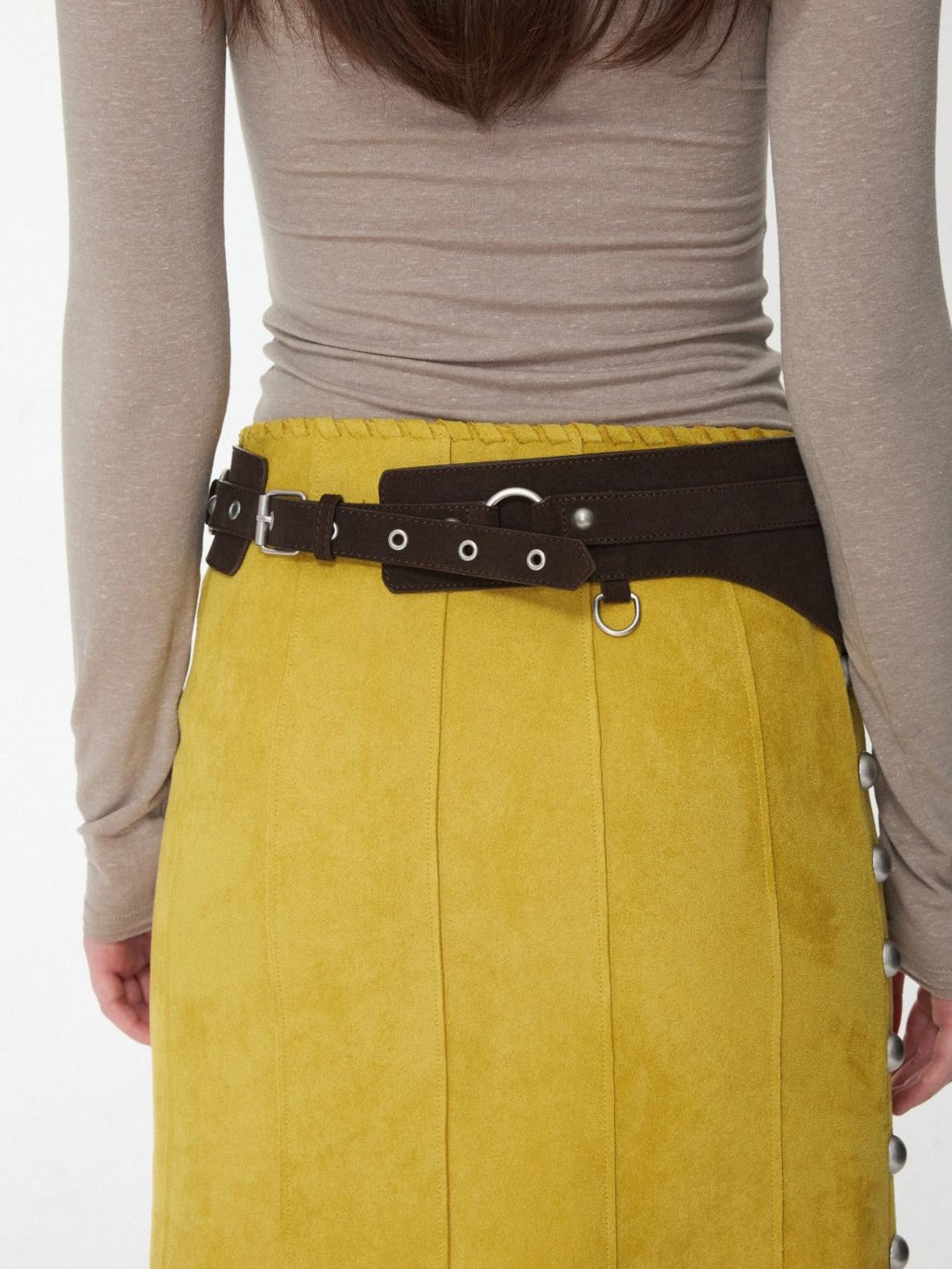1JINN STUDIO Vintage Metal Buckle Multi Pocket Workwear Wide Belt Women&