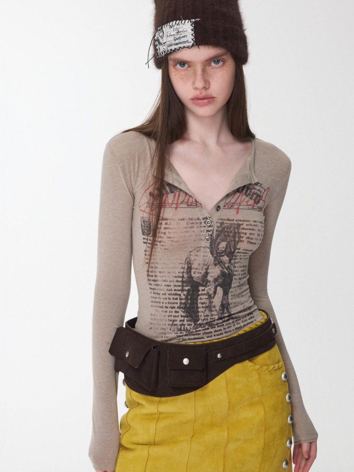 1JINN STUDIO Vintage Metal Buckle Multi Pocket Workwear Wide Belt Women&