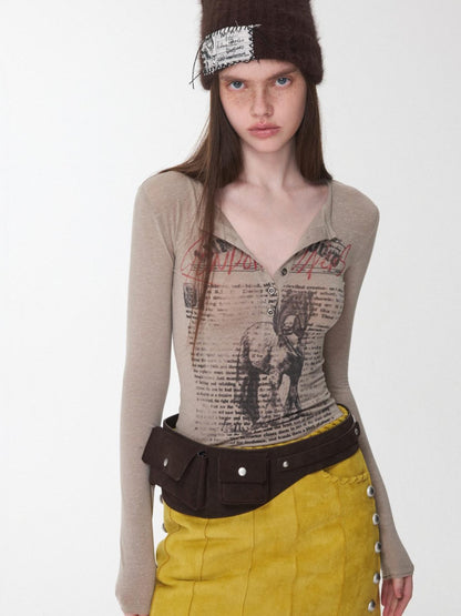 1JINN STUDIO Vintage Metal Buckle Multi Pocket Workwear Wide Belt Women&