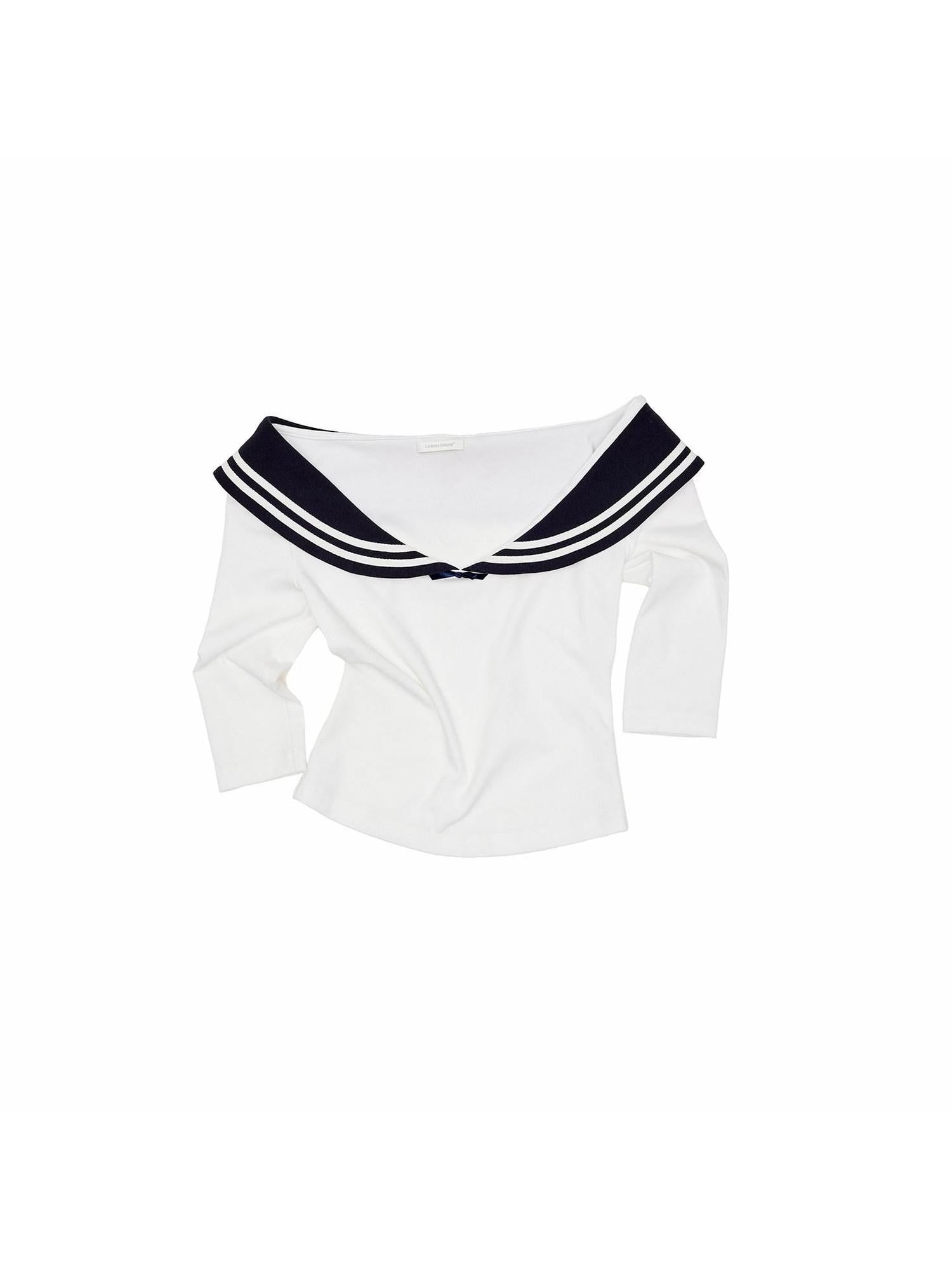 1JINN STUDIO Vintage Nautical Boatneck Off Shoulder Slim Women&
