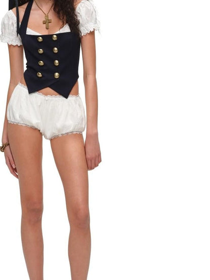 1JINN STUDIO Vintage Nautical Napoleon Collar Slimming Fitted Women&