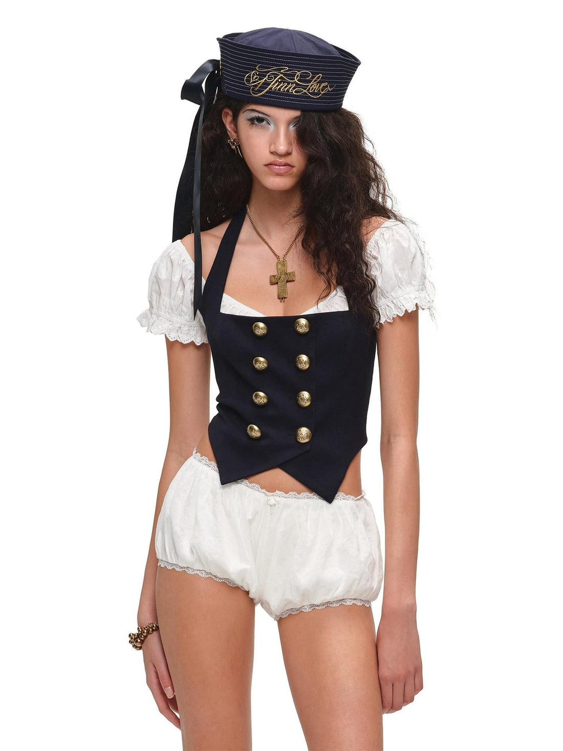 1JINN STUDIO Vintage Nautical Napoleon Collar Slimming Fitted Women&