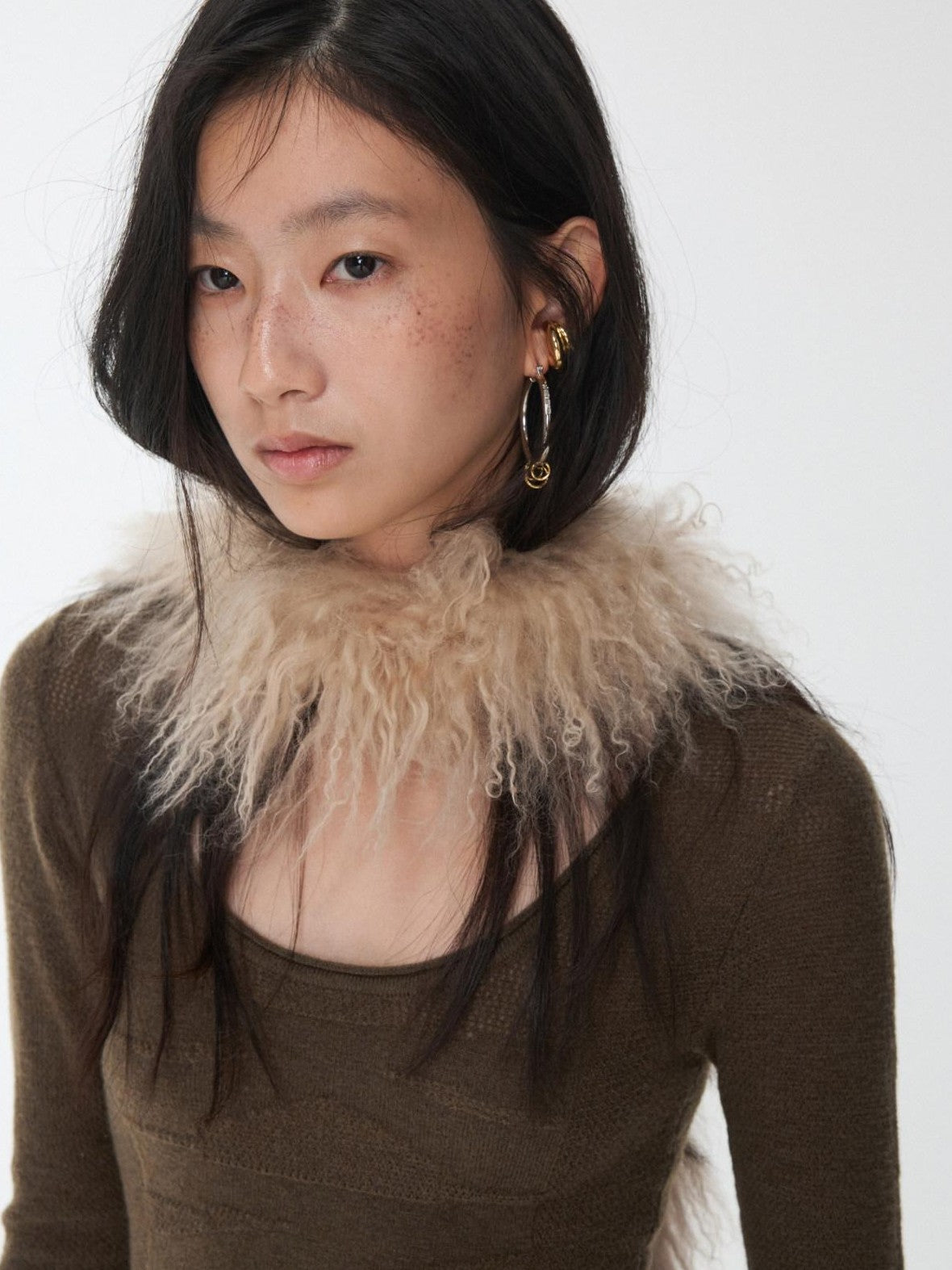 1JINN STUDIO Vintage Ombre Black Long Oversized Real Fur Collar Women&