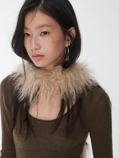 1JINN STUDIO Vintage Ombre Black Long Oversized Real Fur Collar Women&