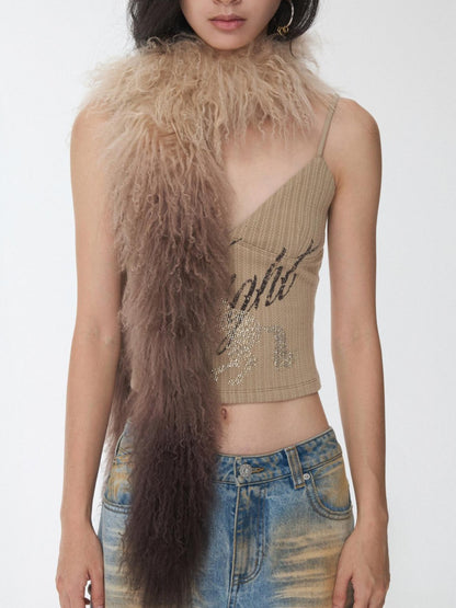 1JINN STUDIO Vintage Ombre Black Long Oversized Real Fur Collar Women&