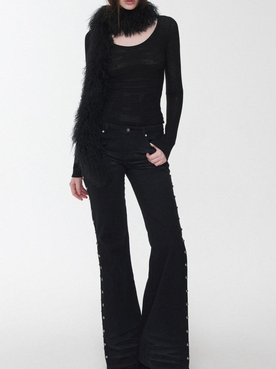 1JINN STUDIO Vintage Ombre Black Long Oversized Real Fur Collar Women&