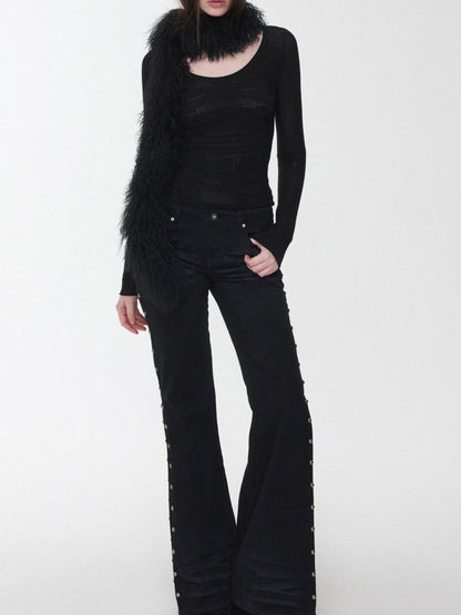 1JINN STUDIO Vintage Ombre Black Long Oversized Real Fur Collar Women&
