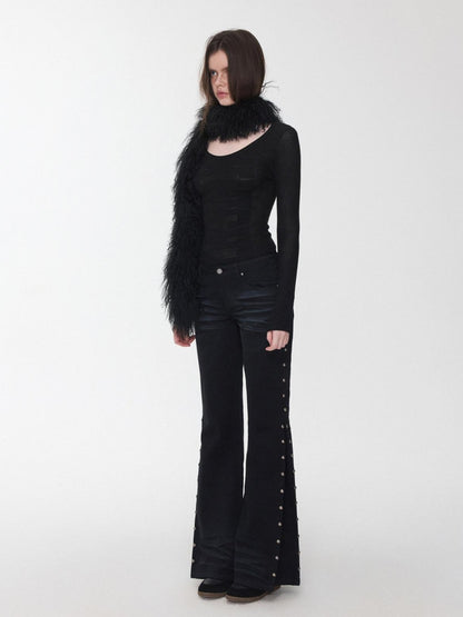1JINN STUDIO Vintage Ombre Black Long Oversized Real Fur Collar Women&