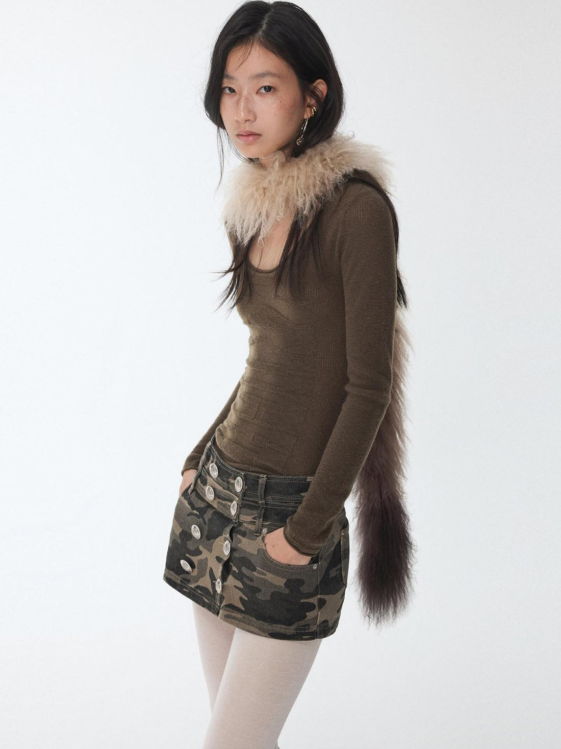 1JINN STUDIO Vintage Ombre Black Long Oversized Real Fur Collar Women&