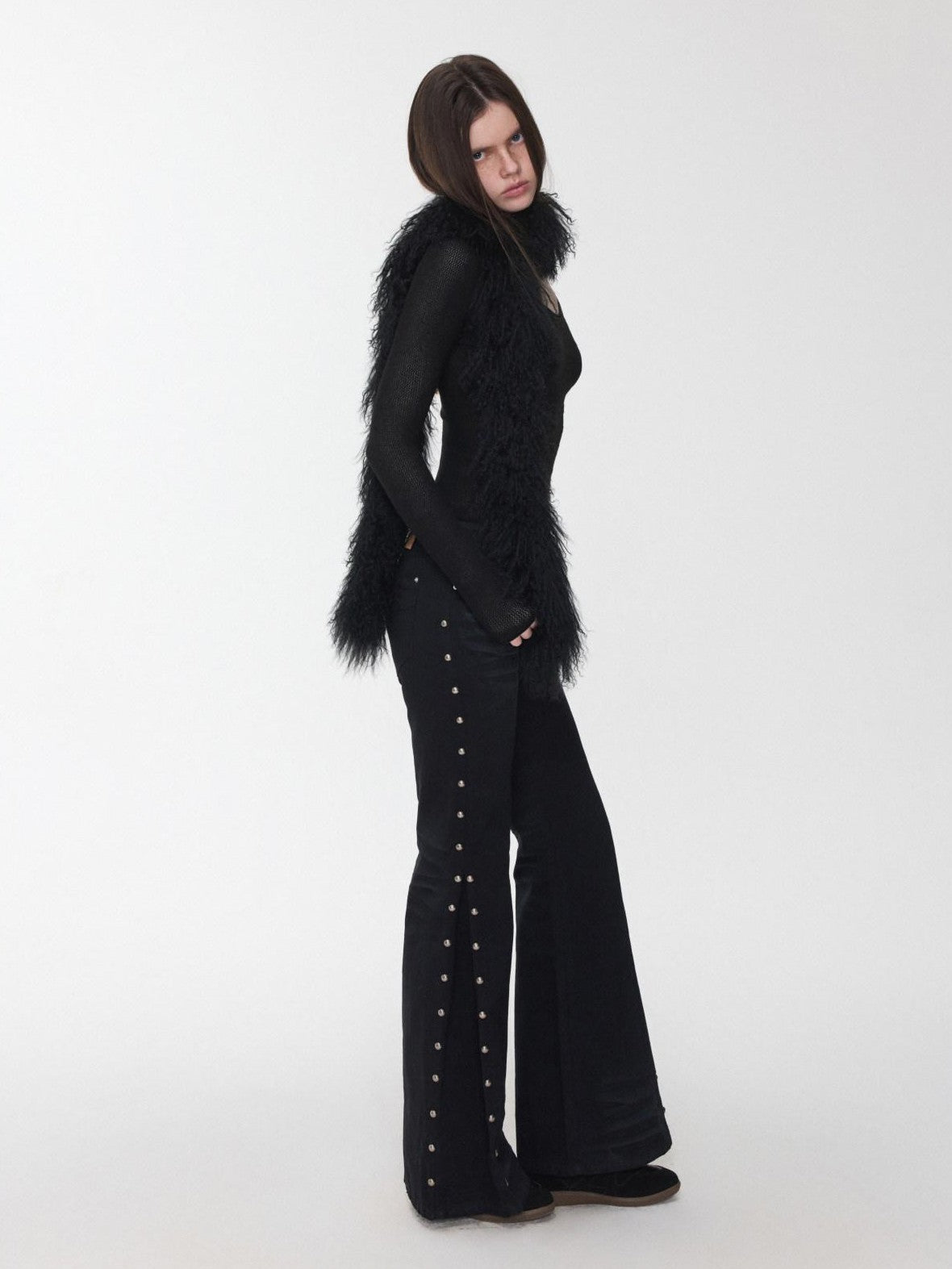 1JINN STUDIO Vintage Ombre Black Long Oversized Real Fur Collar Women&