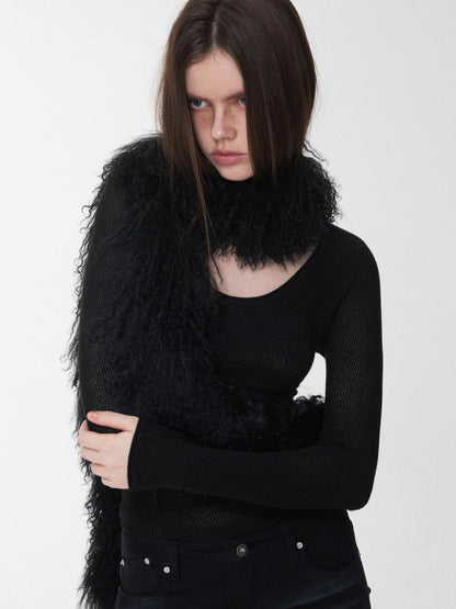 1JINN STUDIO Vintage Ombre Black Long Oversized Real Fur Collar Women&