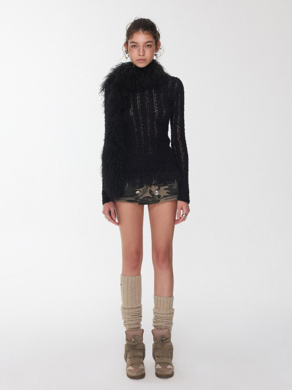 1JINN STUDIO Vintage Ombre Black Long Oversized Real Fur Collar Women&
