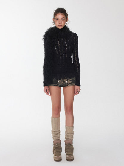 1JINN STUDIO Vintage Ombre Black Long Oversized Real Fur Collar Women&