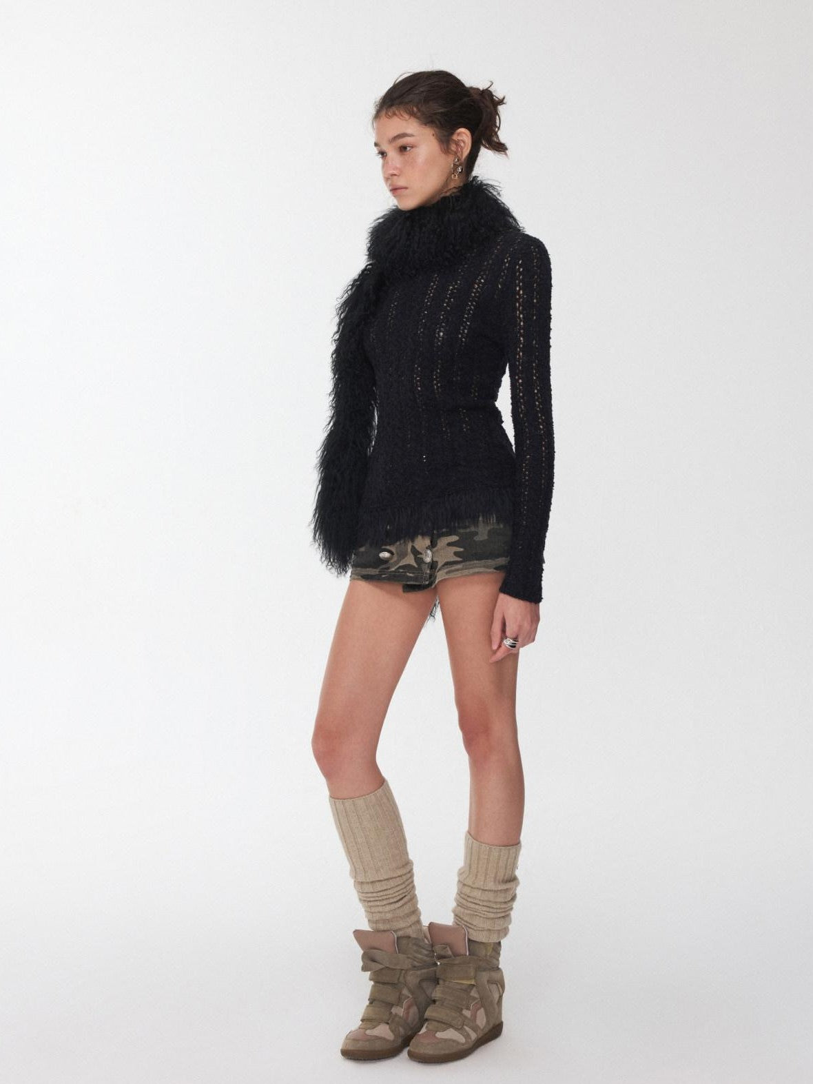 1JINN STUDIO Vintage Ombre Black Long Oversized Real Fur Collar Women&