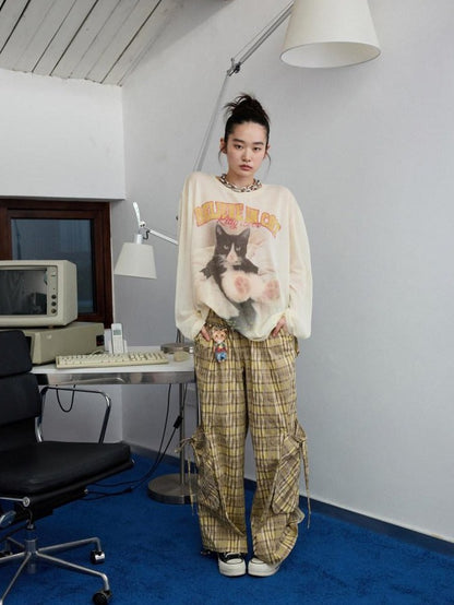 1JINN STUDIO Vintage Plaid Hooded Tie Shirt Drawstring Skirt Women&