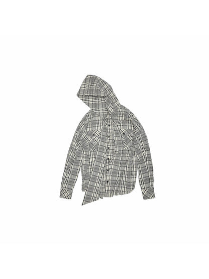 1JINN STUDIO Vintage Plaid Hooded Tie Shirt Drawstring Skirt Women&