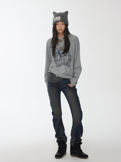 1JINN STUDIO Vintage Pleated Washed Whisker Low Waist Slim Women&