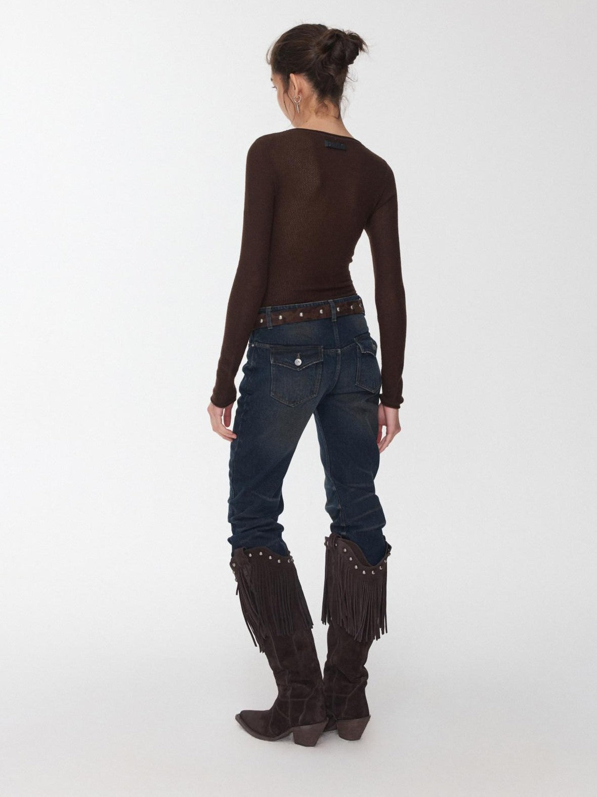 1JINN STUDIO Vintage Pleated Washed Whisker Low Waist Slim Women&