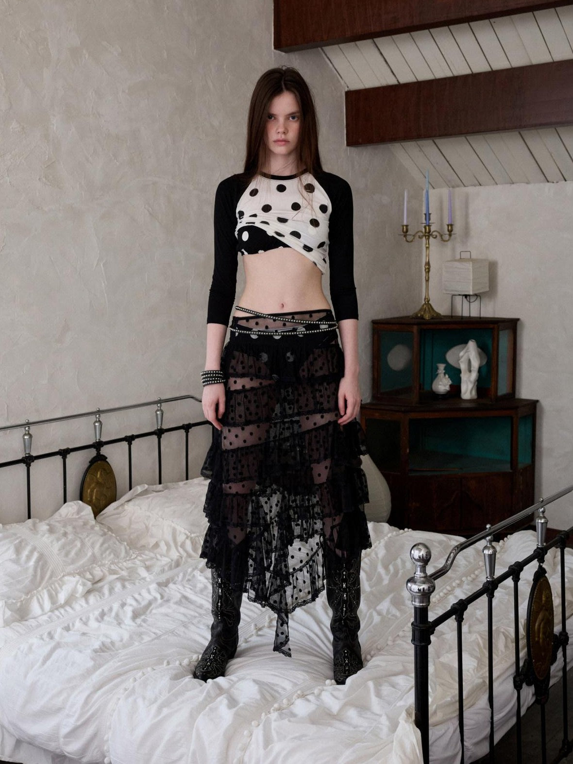 1JINN STUDIO Vintage Polka Dot Asymmetrical Puffy Cake Women&