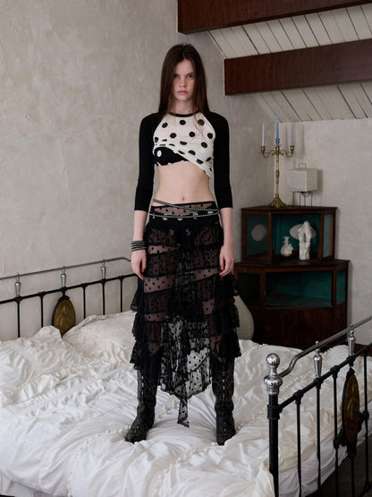 1JINN STUDIO Vintage Polka Dot Asymmetrical Puffy Cake Women&