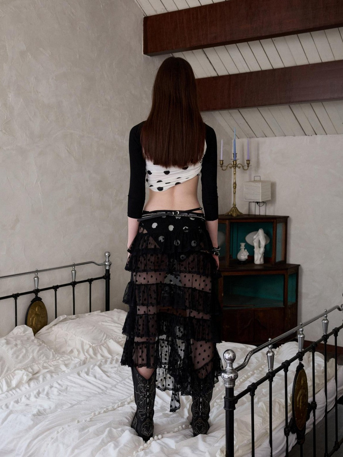 1JINN STUDIO Vintage Polka Dot Asymmetrical Puffy Cake Women&