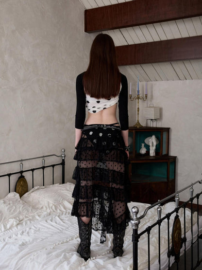 1JINN STUDIO Vintage Polka Dot Asymmetrical Puffy Cake Women&