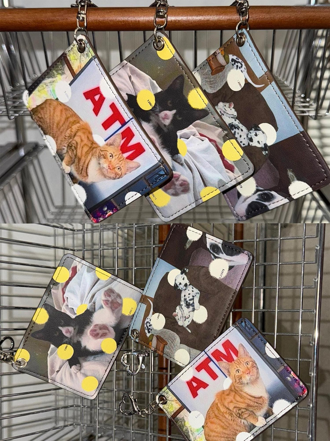 1JINN STUDIO Vintage Polka Dot Cat And Dog Love Print Double Card Slot Women&