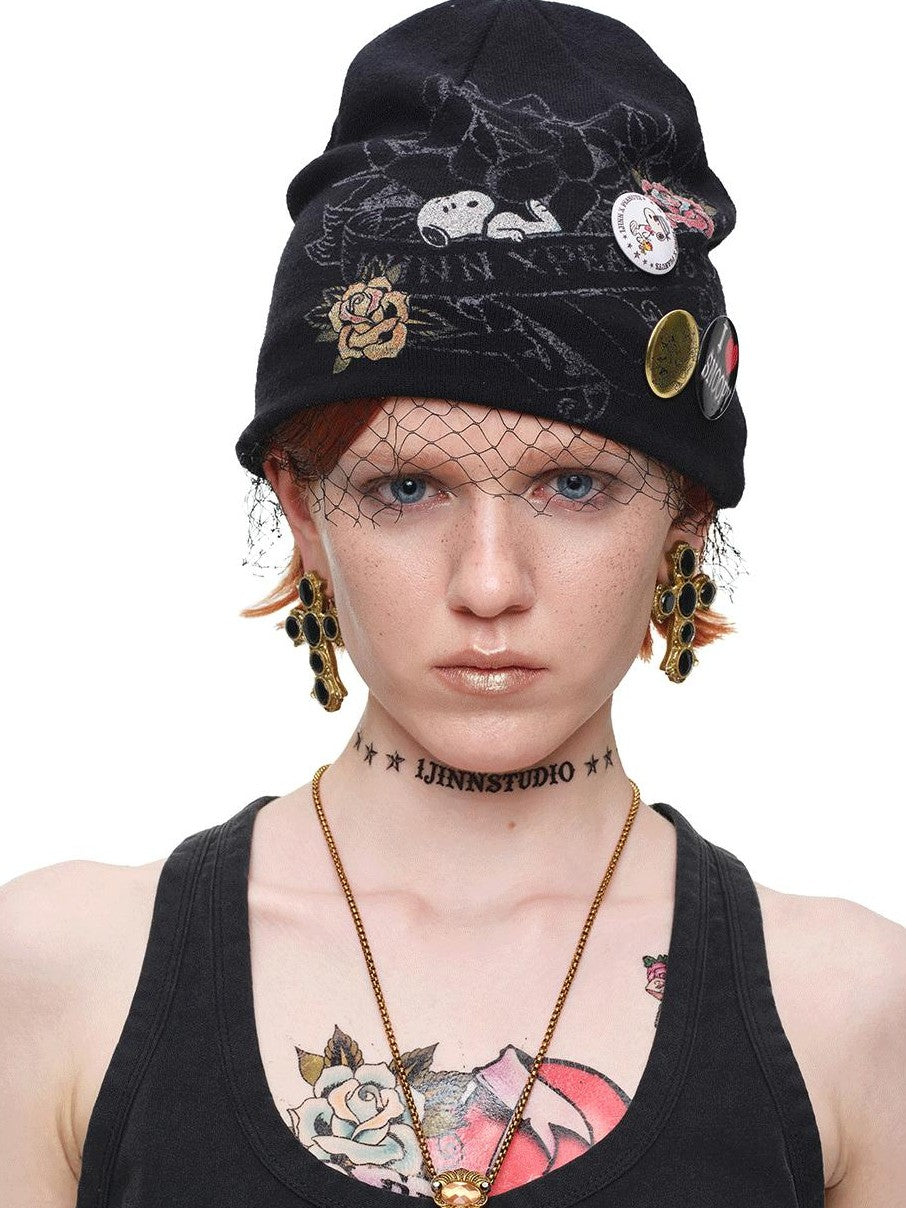 1JINN STUDIO Vintage Printed Slouchy Face Slimming Women&