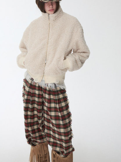 1JINN STUDIO Vintage Red Plaid Brushed Tie Waist High Rise Women&