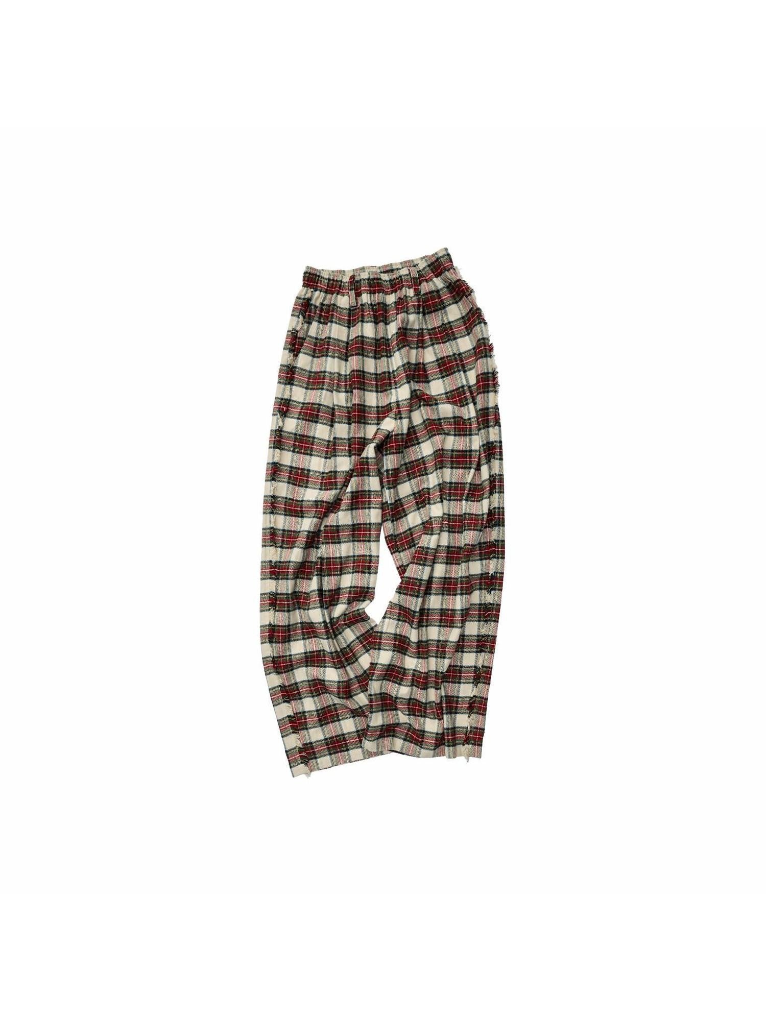 1JINN STUDIO Vintage Red Plaid Brushed Tie Waist High Rise Women&