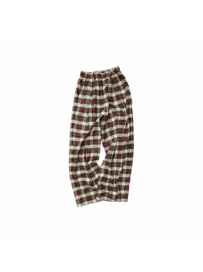 1JINN STUDIO Vintage Red Plaid Brushed Tie Waist High Rise Women&
