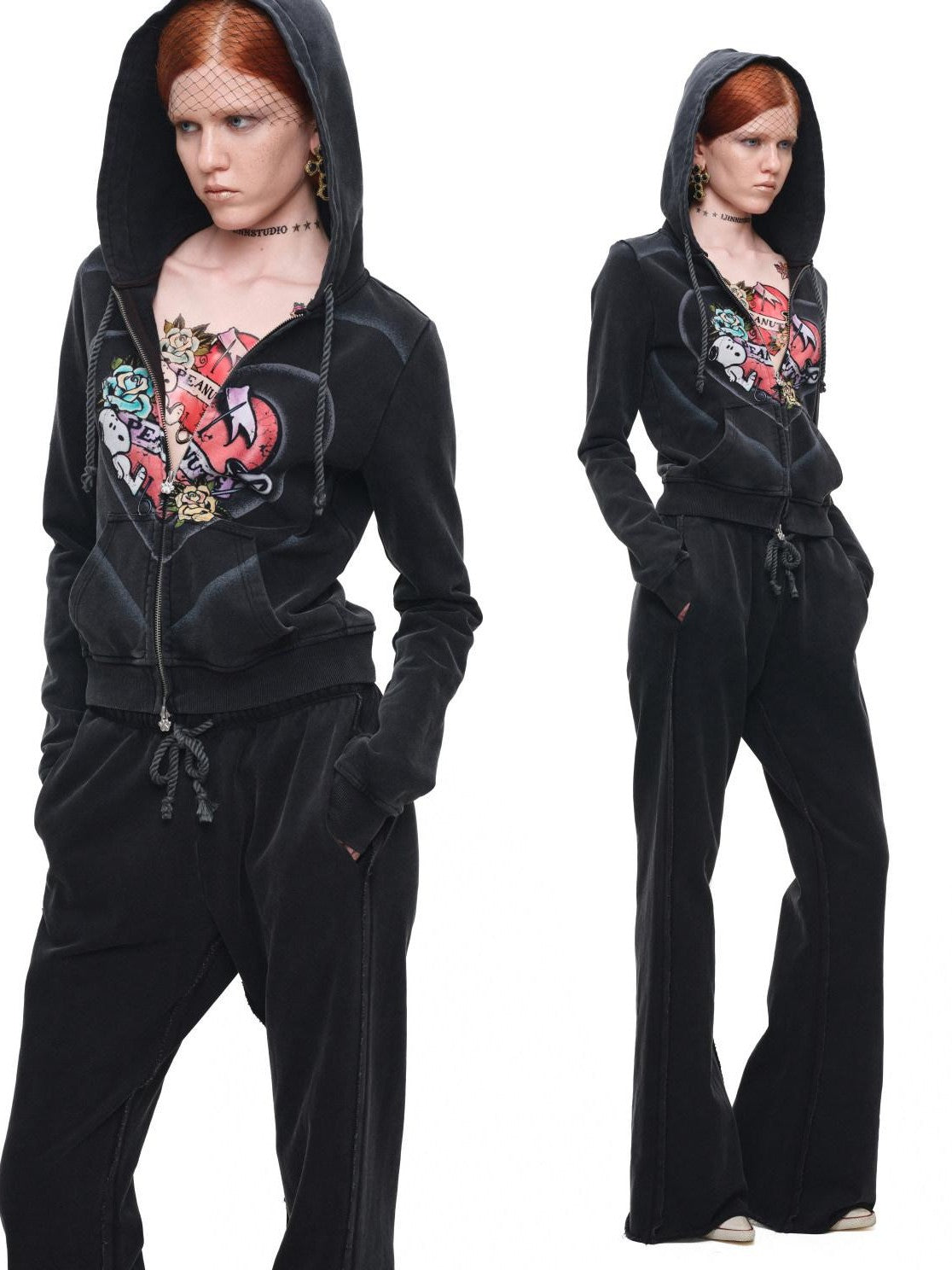 1JINN STUDIO Vintage Retro Washed Allover Graphic Print Women&