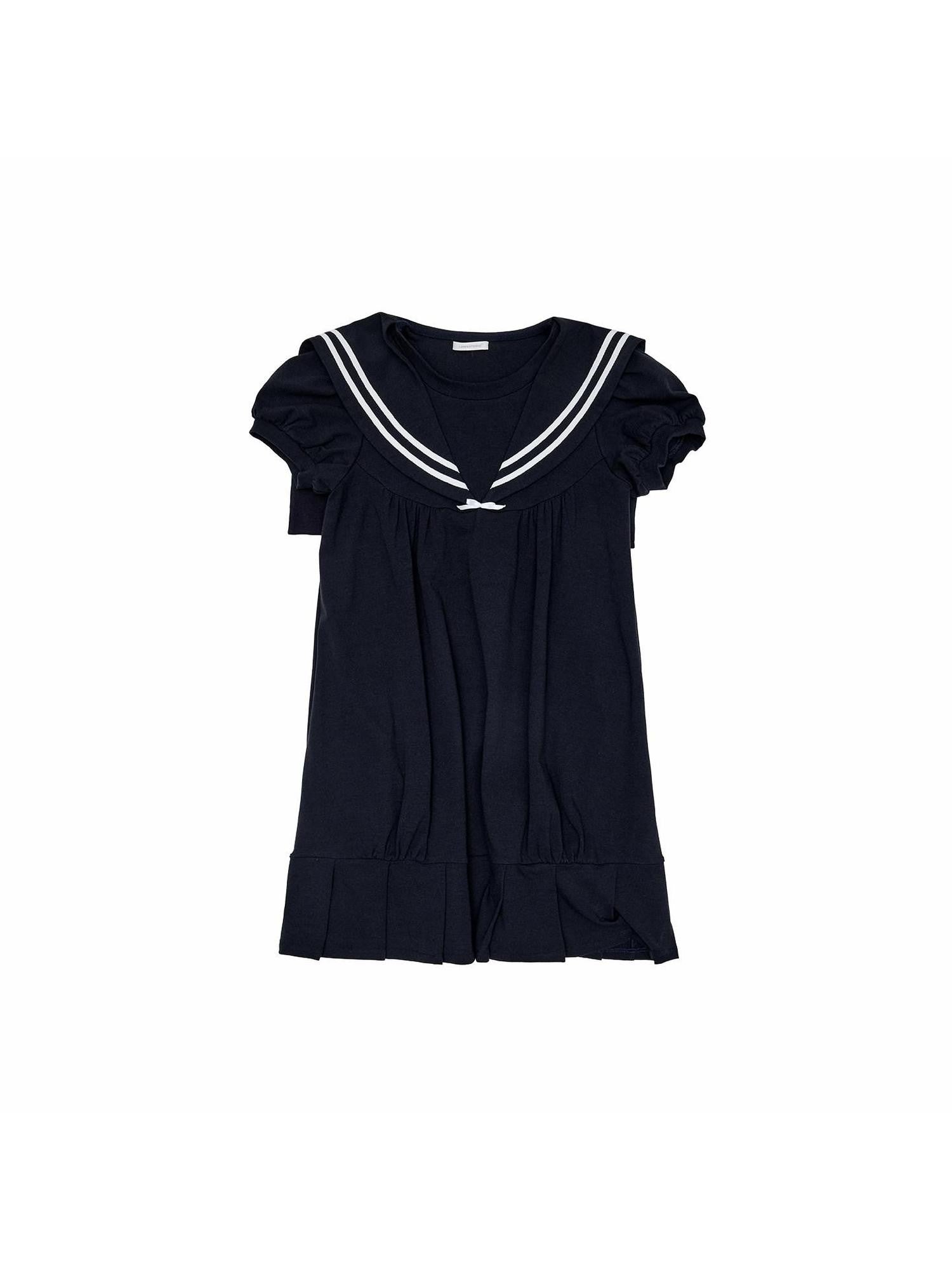 1JINN STUDIO Vintage Sailor Collar Puff Sleeve H Line Women&