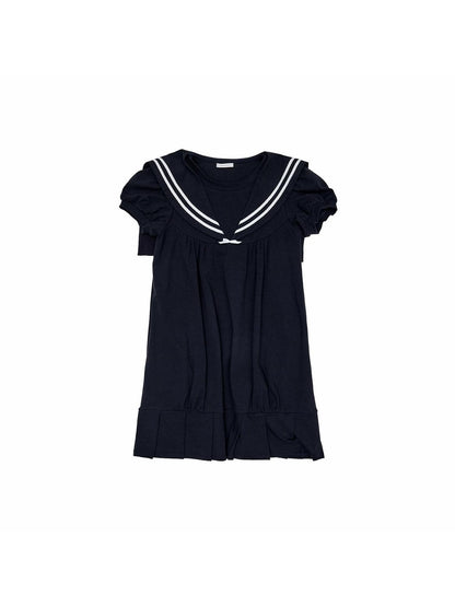 1JINN STUDIO Vintage Sailor Collar Puff Sleeve H Line Women&
