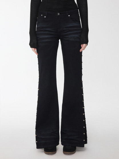 1JINN STUDIO Vintage Solid 3d Whisker Studded Low Waist Side Slit Women&