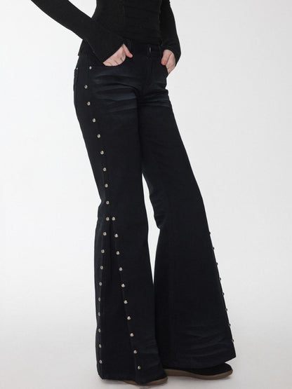 1JINN STUDIO Vintage Solid 3d Whisker Studded Low Waist Side Slit Women&
