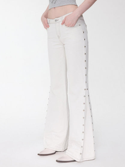 1JINN STUDIO Vintage Solid 3d Whisker Studded Low Waist Side Slit Women&