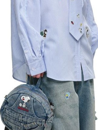 1JINN STUDIO Vintage Sticker Print Distressed Loose Women&