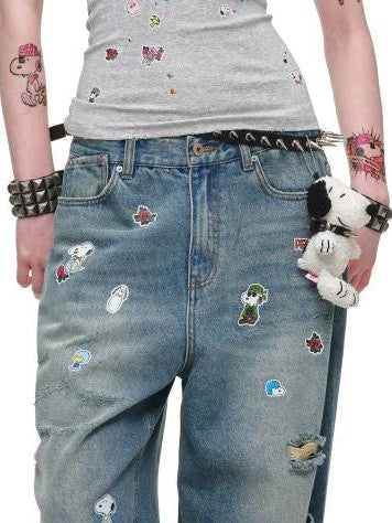 1JINN STUDIO Vintage Sticker Print Washed U Neck Wide Strap Women&