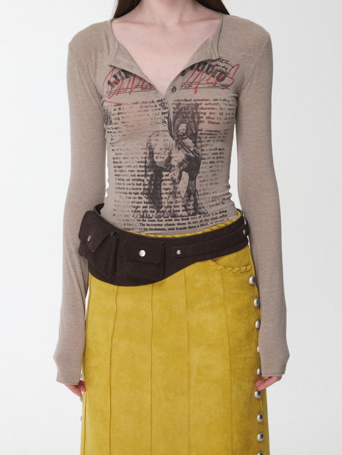 1JINN STUDIO Vintage Suede Studded High Waist Drawstring Women&