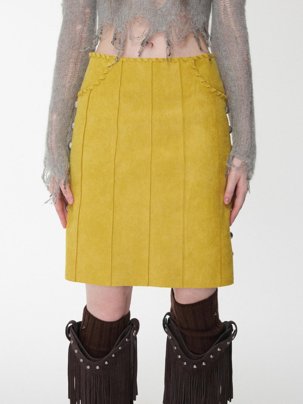 1JINN STUDIO Vintage Suede Studded High Waist Drawstring Women&