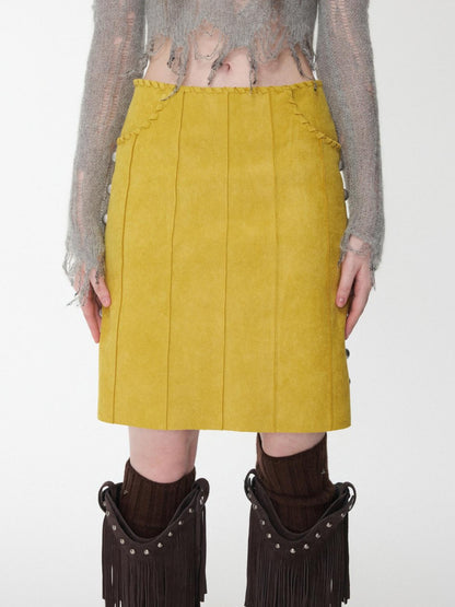1JINN STUDIO Vintage Suede Studded High Waist Drawstring Women&
